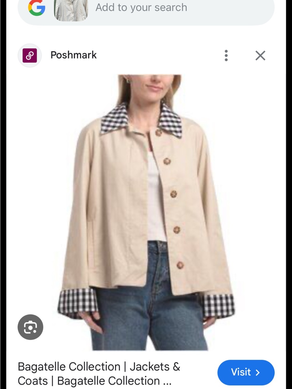Bagatelle Beige Trench Jacket with Gingham Trim
